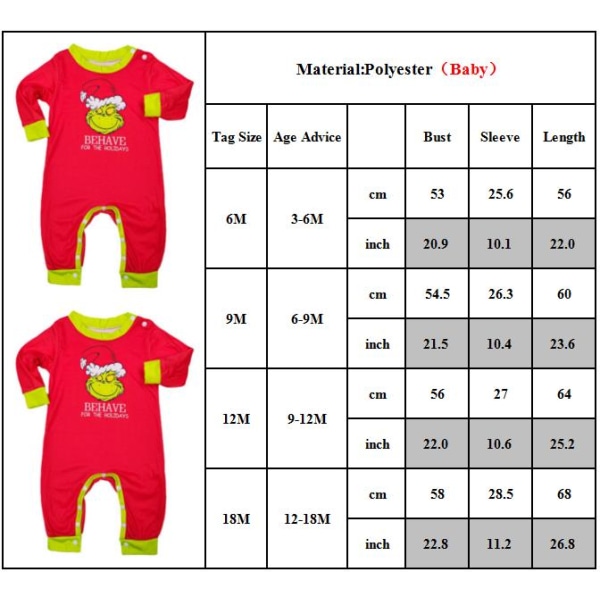 Matchande julpyjamas för familjen Vuxna Barn Jul Nattkläder Set Baby 12M