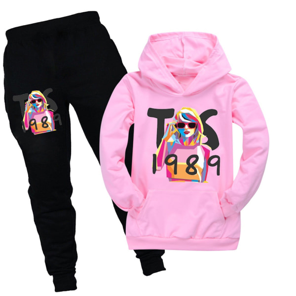 Huvtröja för barn för flickor Joggerbyxor Träningsbyxor Sportkläder Träningsoverall Set Pink 160cm