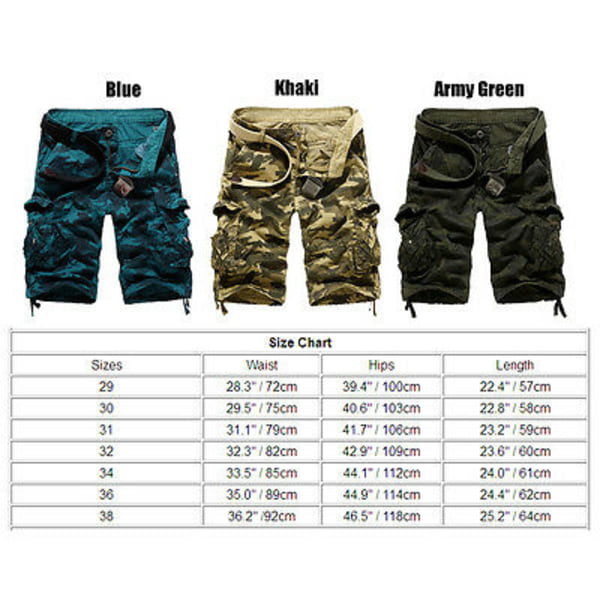 Herr Army Combat Camo Cargo Shorts Byxor Casual Korta byxor Blue 31