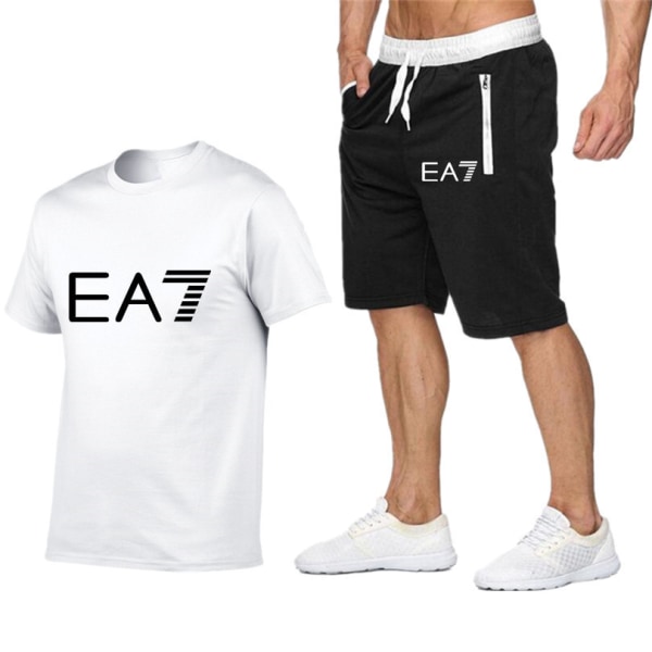 Sommarträningsdräkt för män 2 delar, EA7 kortärmade T-shirts Shorts Sportkläder A S