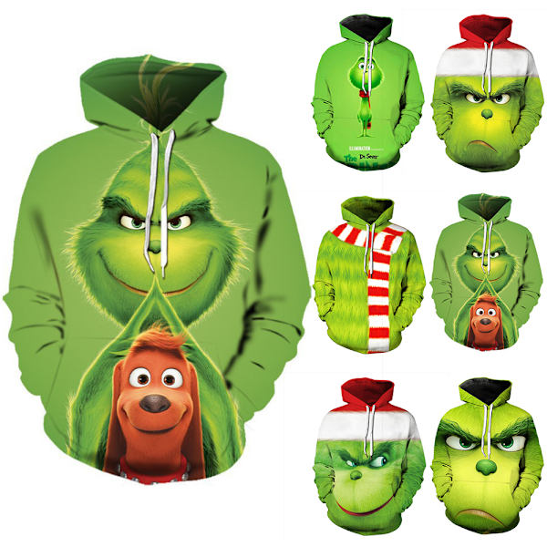 Grinchen 3D Tecknad Jul Tröjor Hoodie Jacka Gåva Män Kvinnor F L
