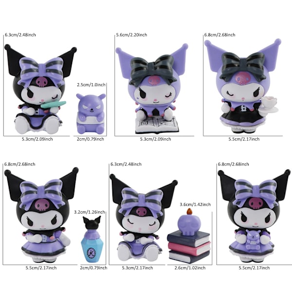 6 kpl/setti Kuromi My Melody Minihahmot Nukkefiguurit Työpöydän Koriste C