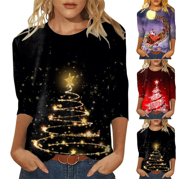 Dam Jul Rolig Snögubbe Tryck Tröja T-shirts Topp A XL