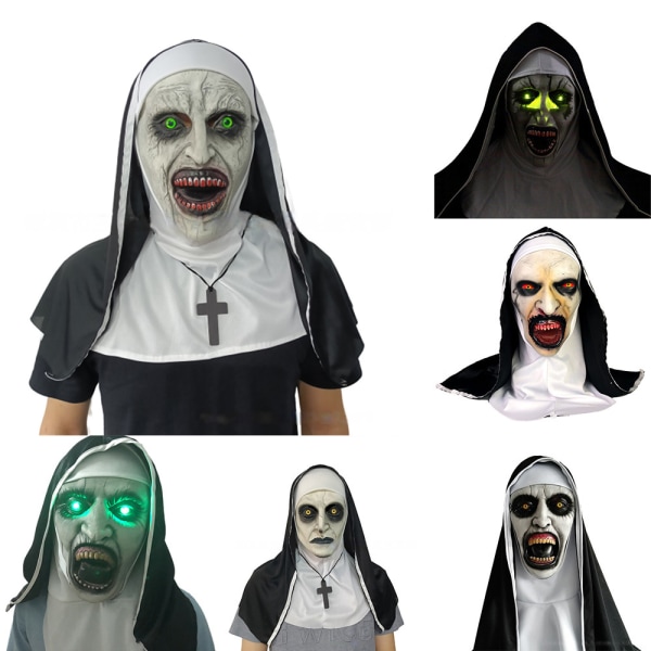 Nun Scary Mask Halloween Mask Full Head Cosplay rekvisita E