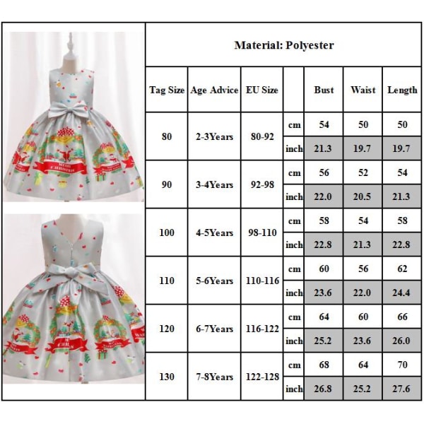 Printed Christmas Holiday Party Princess Dress barnkjol 100cm