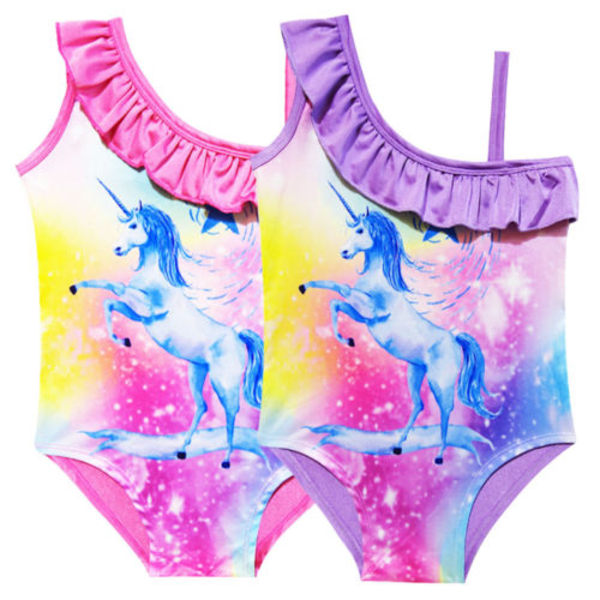 Unicorn Girls One Piece Bikini Unicorn Baddräkt purple 3-4Years