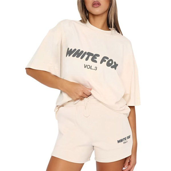 Plus Size White Fox Tops Holiday Casual T-shirt Pullover Blus Baggy Hot Sel( Utan Shorts ) Khaki S