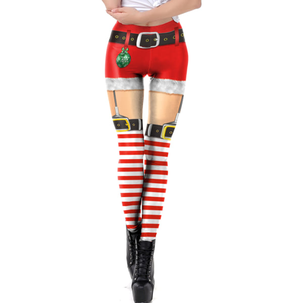 Kvinnor Xmas Deer 3D Print Leggings Byxa Christmas Tights Byxor B S