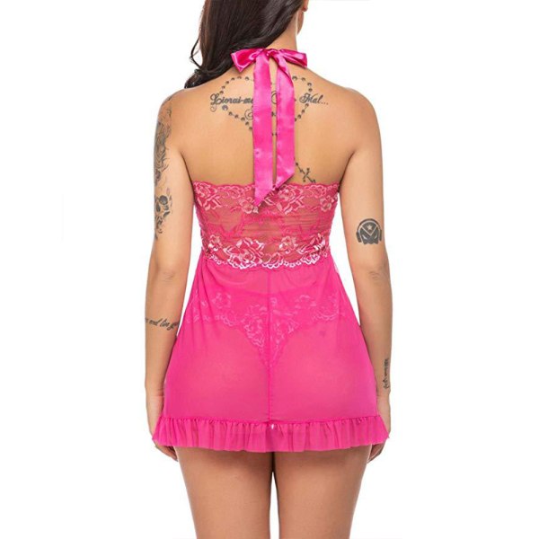 Damunderkläder Grimma Sexig Chemise Spets Babydoll Mesh Nattkläder rose red 3XL