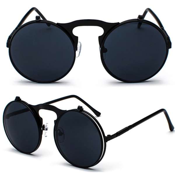 Vintage Flip Up Solglasögon Herr Cirkel Runda Glasögon Silver Frame Grey Lenses 3 Pack