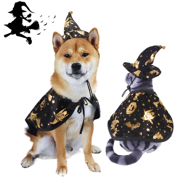 Pet Dog Cat Cosplay Wizard Hat & Cloak Set för Halloween Party S
