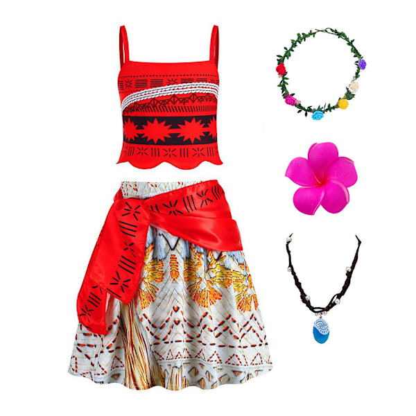 Flickor Disney Moana Prinsessa Utklädnings Cosplay Kostym Deluxe Med Halsband #2 110cm