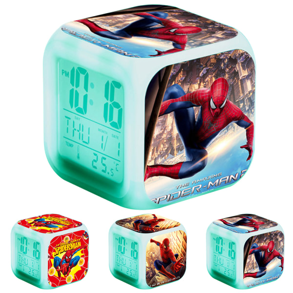 Spider-Man väckarklocka 7-färgsskiftande animeklocka i låda present A