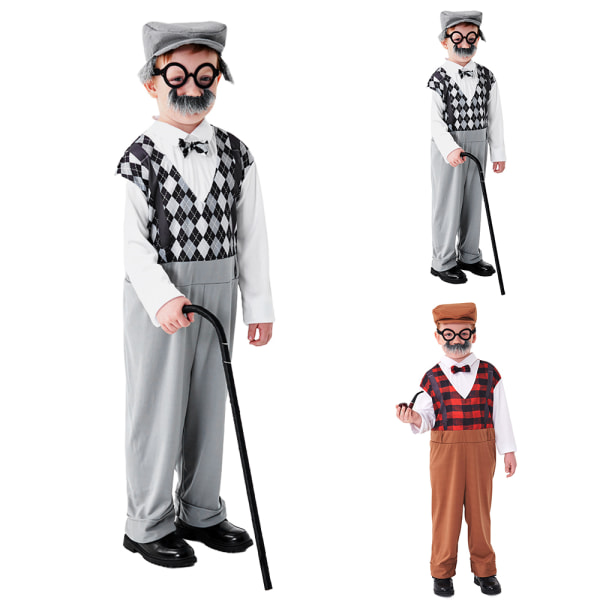 Pojkar The Elderly Morfar Cosplay Farfar Kostym Outfit grey XS