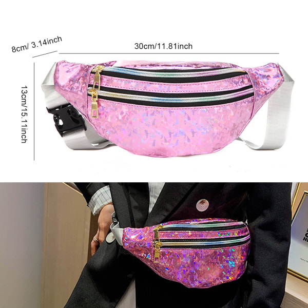 Dam & Herr Laser Sekvens Midjeväsk Ryggsäck Bälte Fick pink