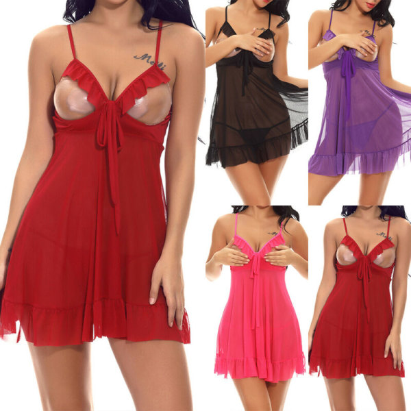Sexiga damunderkläder ärmlös klänning Damstrosor Nattkläder wine red 2XL