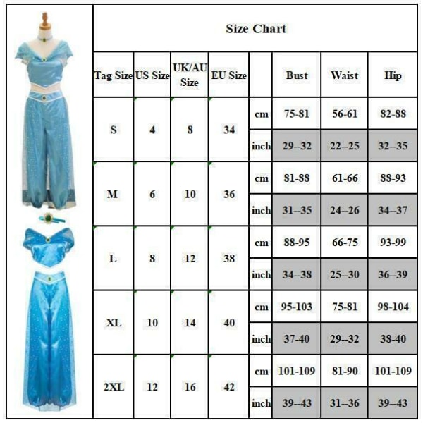 Dam Aladdin Prinsessa Jasmine Maskeradkostym Halloween Cosplay Party Set Green XL