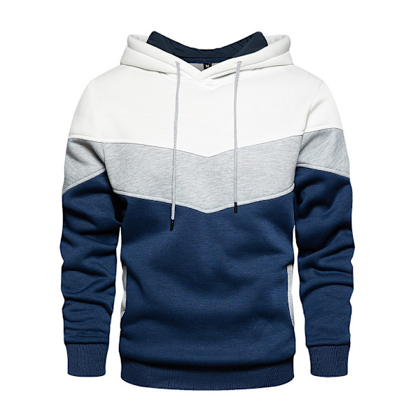 Herre Fargeblokk Snøring Hettegenser Sport Gym Pullover Hettegenser Topper Navy M