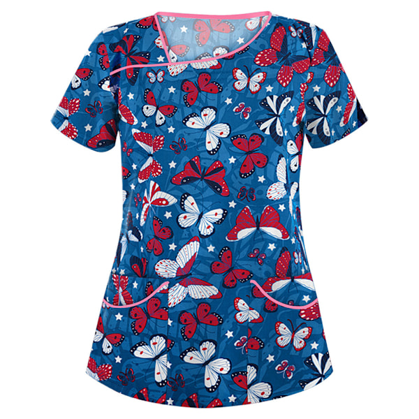 Dam Cartoon-tryckt Medicinsk Uniform Sjukvård Skrubb T-shirts Toppar Blus Tee #9 M
