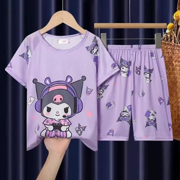 Sanrio Pyjamas för Flickor Kortärmad T-Shirt Shorts Set Sommar Nattkläder Ålder 4-12 År #1 7-9Years