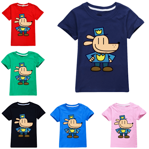 Dog Man Pojkar T-shirt Tecknade Toppar Tee Barn Pojkar Flickor T-shirts Barnkläder Sommar Kortärmad Red 130cm