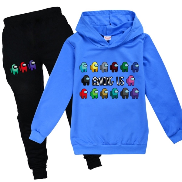 Among Us Crewmate Category Game Kid Hoodie Byxor Träningsoverall Set Blue 110