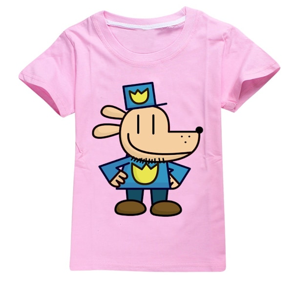 Dog Man Pojkar T-shirt Tecknade Toppar Tee Barn Pojkar Flickor T-shirts Barnkläder Sommar Kortärmad Pink 140cm