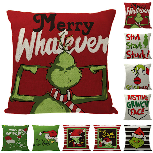Christmas Grinch Putetrekk Juledekor for Verandadekor, Sofa 1