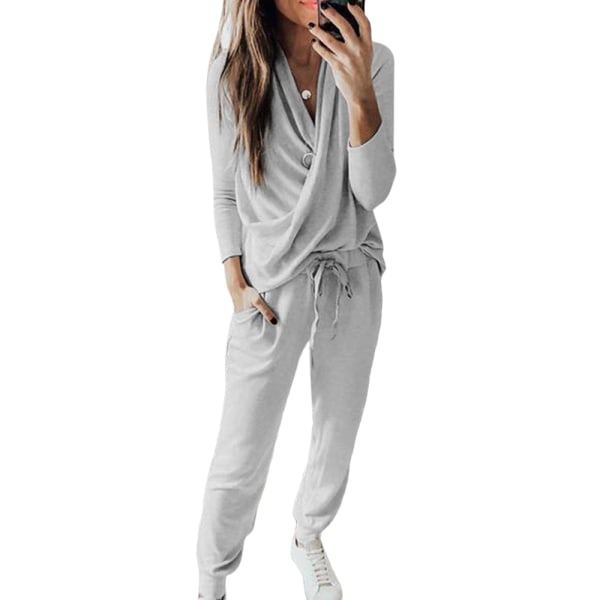 2 st Kvinnors träningsoveraller Set Loose Loungewear Stickat Apricot M