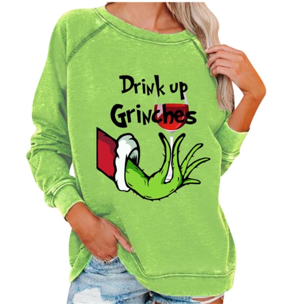 Kvinnor Christmas Grinch Winter Sweatshirt Casual Pullover Toppar B 2XL
