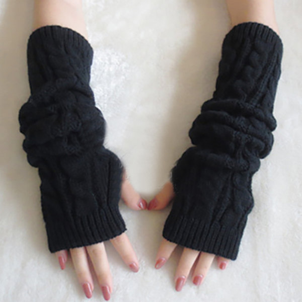 Män Kvinnor Stickade Armvärmare Fingerlösa Handskar Handledsärmar Black