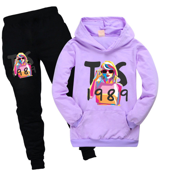 Flickor Hoodie Tröja Joggingbyxor Träningsbyxor Sportkläder Träningsset Purple 140cm