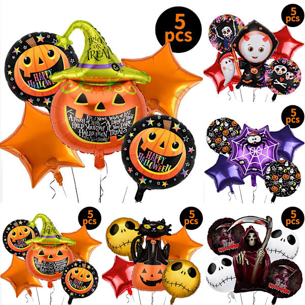 5 kpl Halloween-juhlapallosetti Luuranko Kurpitsa-aiheiset kauhukoristeet Rekvisiitta C