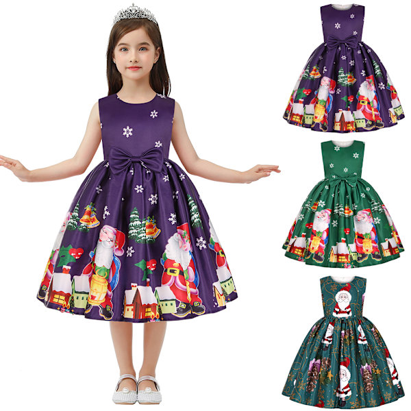 2-10 år Barn Toddler Julprinsessa Klänningar för Flickor, Cartoon Jultomten Snöklänning Födelsedagsfest Dansklänning Kjol Kvällsparty Klänning Royal Blue 130cm