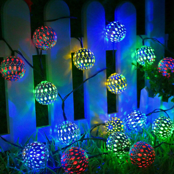 Solar Powered String Lights Retro Bulb Trädgård Utomhus Fairy Ball multicolor 5 meters 30 lamp