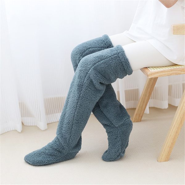 Dam Overknä Fuzzy Långa Strumpor Plushtofflor Strumpbyxor blue