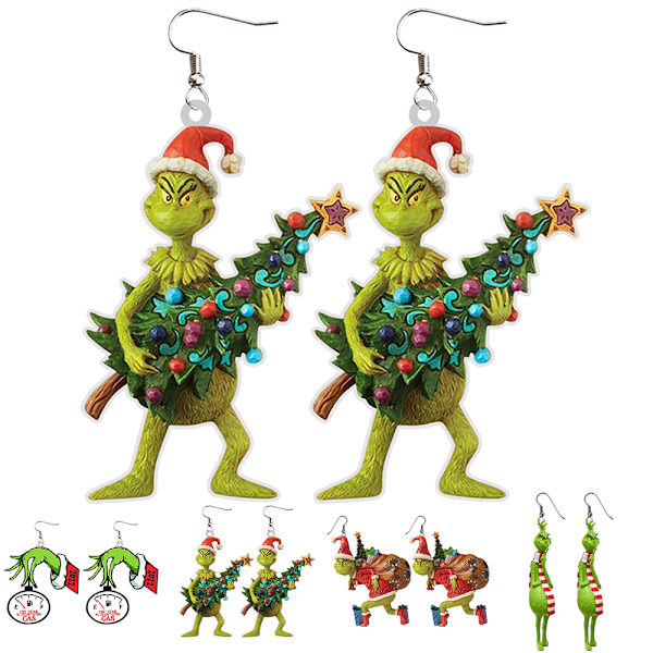 Jul The Grinch Øredobber Smykker 2D Nyhet Morsom Dinglende Drop Julegave Dame D