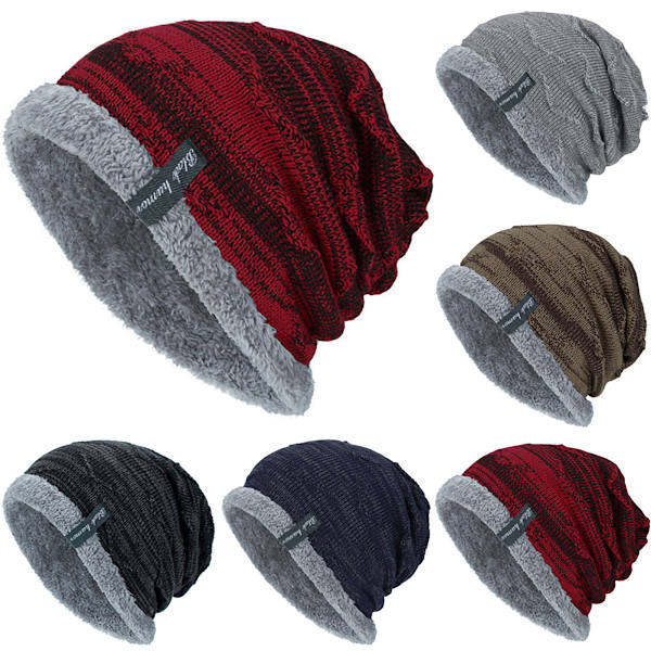 Dam Varm Vinter Stickad Slouch Mössa Skidhatt Wine Red