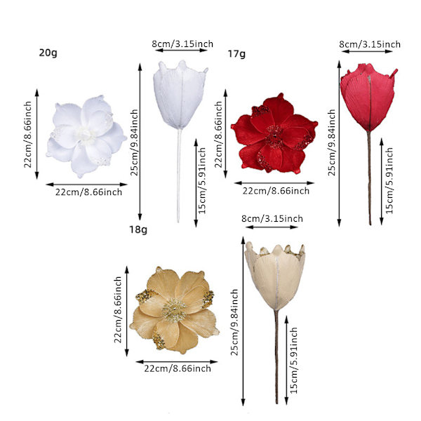 Stora Glittrande Julblommor Konstgjorda Vikbara Julgransblommor Dekoration Julgran Nyårsfest Bröllopsdekoration Red