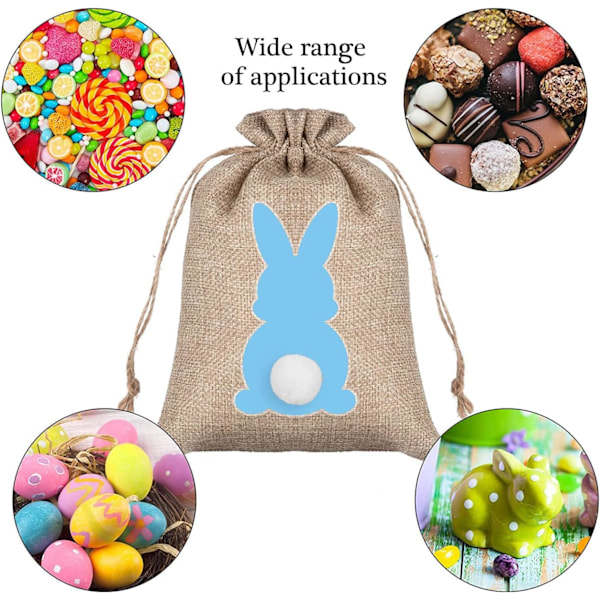 24 stk. påskelærredsposer, kanin jute gaveposer med snøre, slikposer til fødselsdag, bryllup, festfavoriserer, dekorationsartikler 24PCS 10*15CM
