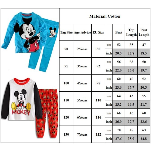 Mickey Pojkar Pyjamas Barn Pojkar Flickor 2st Set Långärmad Tryck Toppar+ Byxor Tryck Kläder Pyjamas & Vardagskläder Barnpresent #4 110cm
