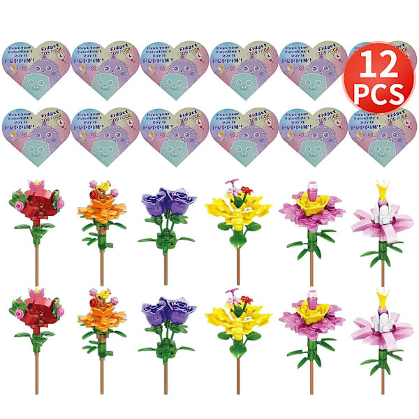 Valentinsdagsgave Mini Blocks Buket Kunstig Blomst Legetøj DIY