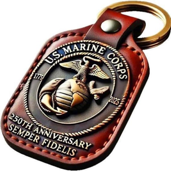 250-års jubilæum Marine Corps, minde lædernøglekæde gaver til mænd, veteran hyldest lædernøglekæde A