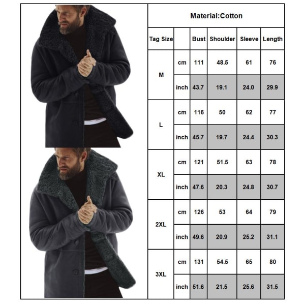 Herr tjock fleece päls fodrad kappa jacka tröja topp Black XL