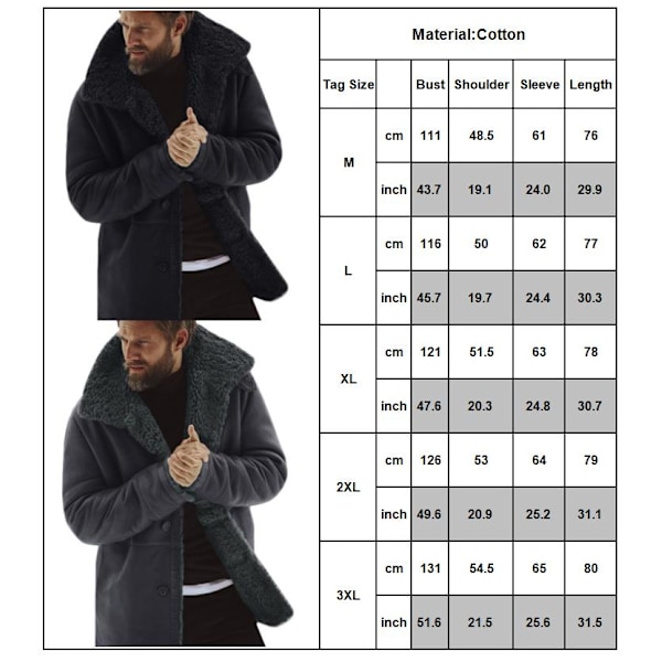 Herre tyk fleece pelsforet kappe jakke trøje top Grey M