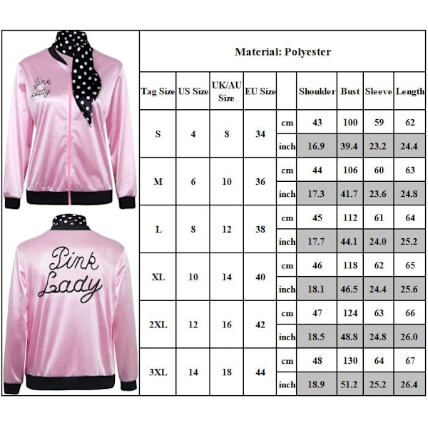 Dam 50-tals Rosa Satin Lady Kostymjacka Vuxen Med Halsscarf M