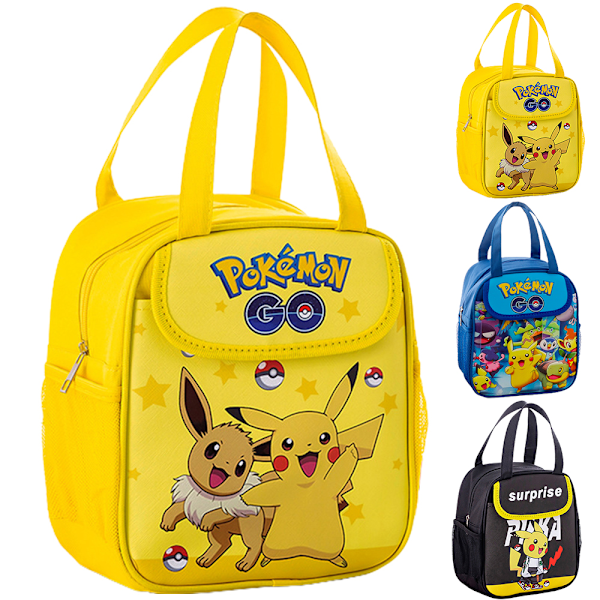 Cartoon Kids Girls Boys Portable Students Lunch Bag School Office Snack Food Picnic Box Storage Pack Black