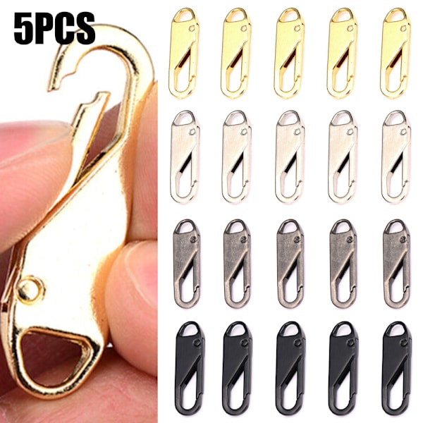 5 ST Löstagbar Dragkedja Reparationsersättning Dragkedje Huvud Golden 5PCS
