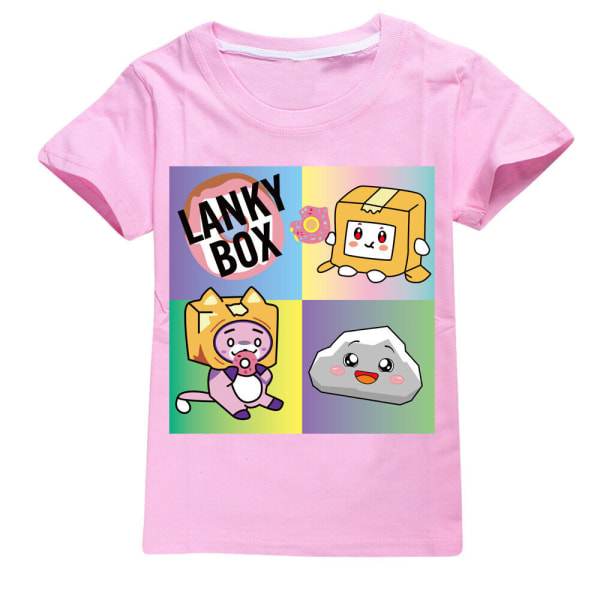 Barn Pojkar Lankybox Sommar T-shirts Kortärmade toppar med rund hals pink 130cm