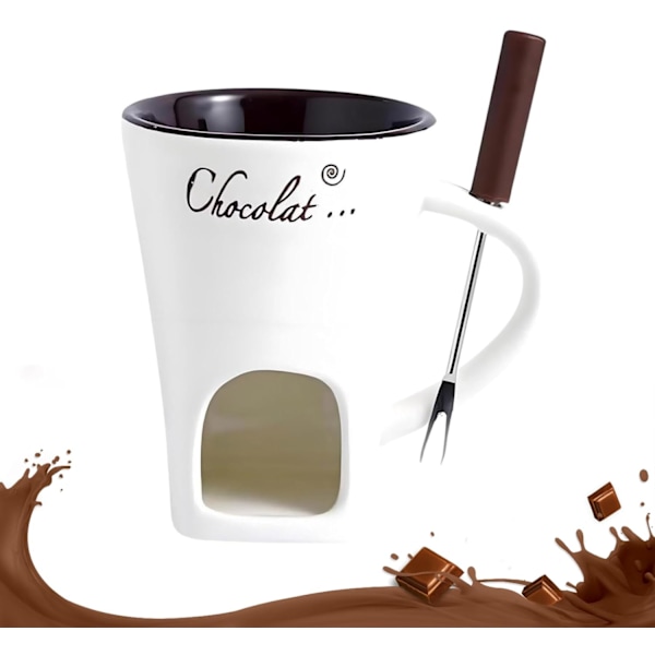 Choklad Fondue Mugg med Fonduekopp och Gaffel, Perfekt för Dejtkvällar, Födelsedagar och Bröllopspresenter Off white